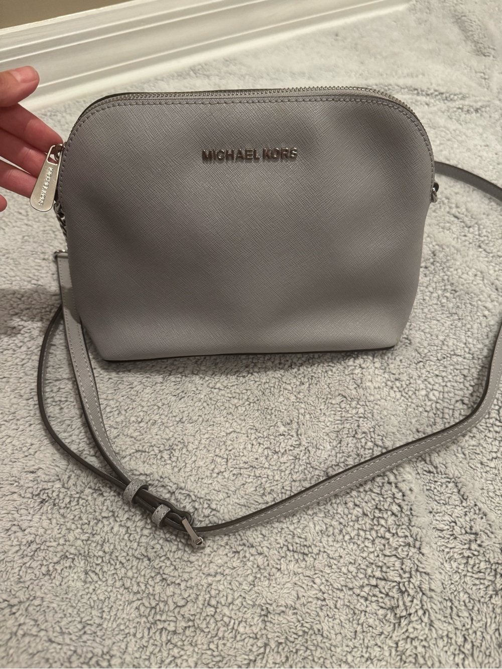 Michael Kors Light Grey Saffiano Leather Crossbody